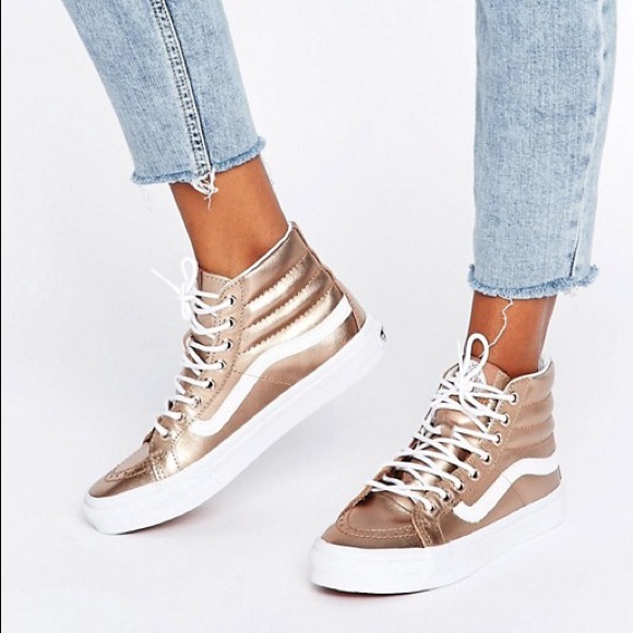 grey and rose gold vans